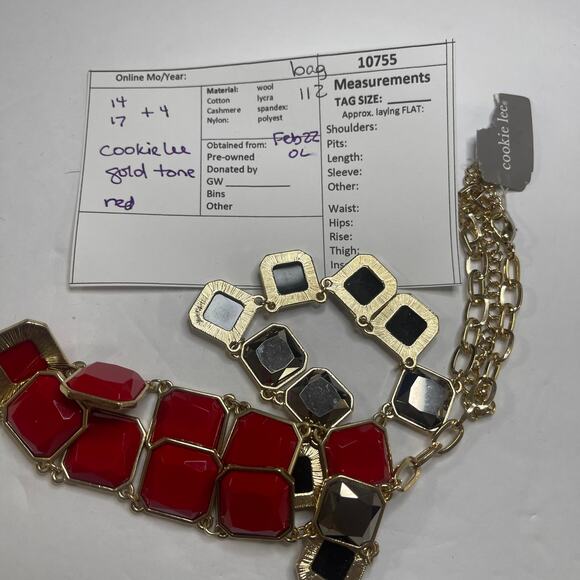 Cookie Lee necklace Chrome Gray and Red statement signed jewelry in gold tone - Picture 13 of 13